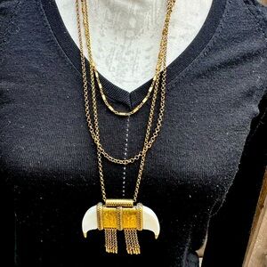 Lucky Brand boho  - tusk, layered, gold necklace